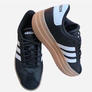 adidas VL Court Bold Platform Sneakers Black Leather And Suede Womens 10